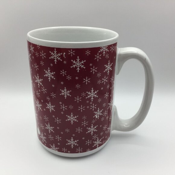 16oz Red White Snowflake Stoneware Mug Christmas Holiday Coffee Chocolate Cider - Picture 1 of 13